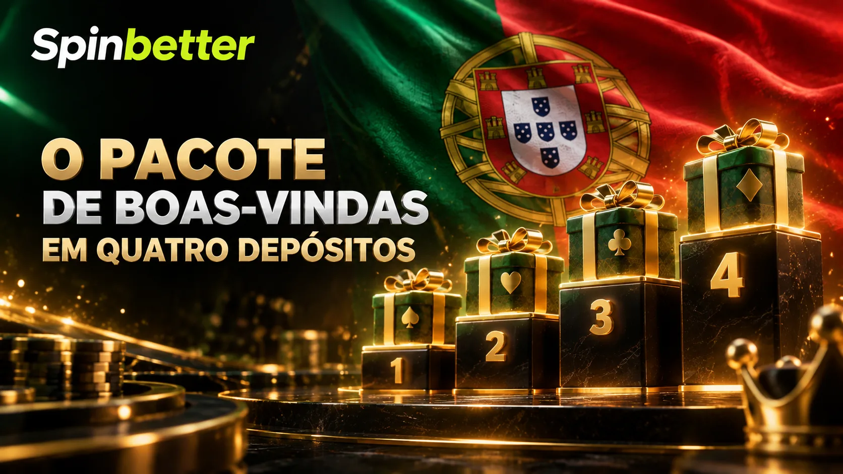 Os quatro depósitos do pacote de boas-vindas de casino com as percentagens e rodadas